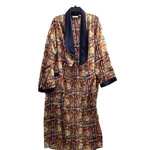Victoria's Secret M/L Long 49" Robe Satin  Kimono Rich Print Vintage Gold Tag